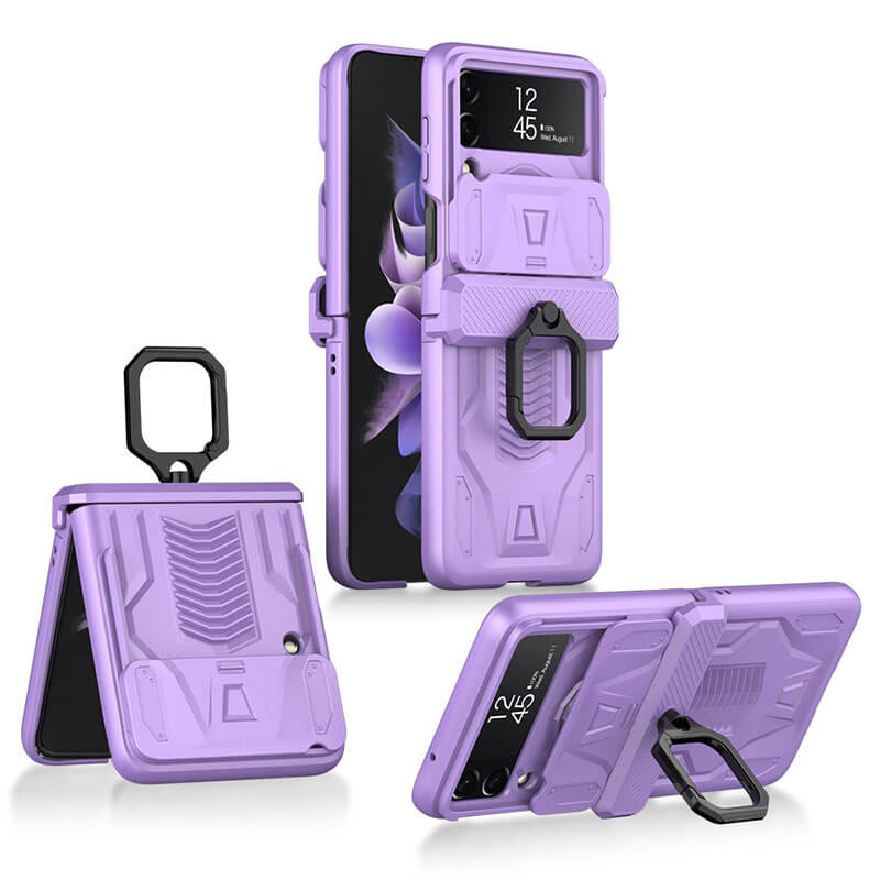 Magnetic Armor Ring Holder Case For Samsung Galaxy Z Flip 3 5G With Lens Protection Cap