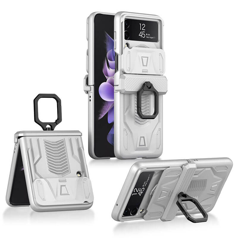 Magnetic Armor Ring Holder Case For Samsung Galaxy Z Flip 3 5G With Lens Protection Cap
