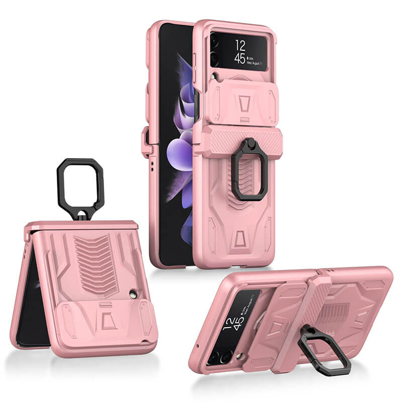Magnetic Armor Ring Holder Case For Samsung Galaxy Z Flip 3 5G With Lens Protection Cap