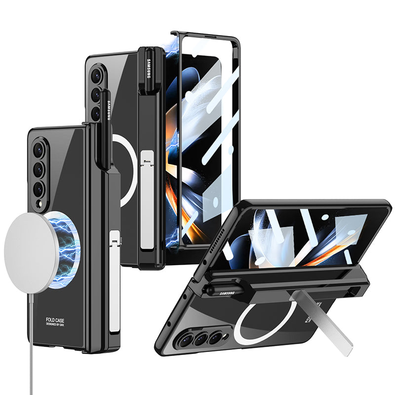 Magnetic absorption toughened film integrated case with bracket wireless charging For Samsung Galaxy Z Fold4
