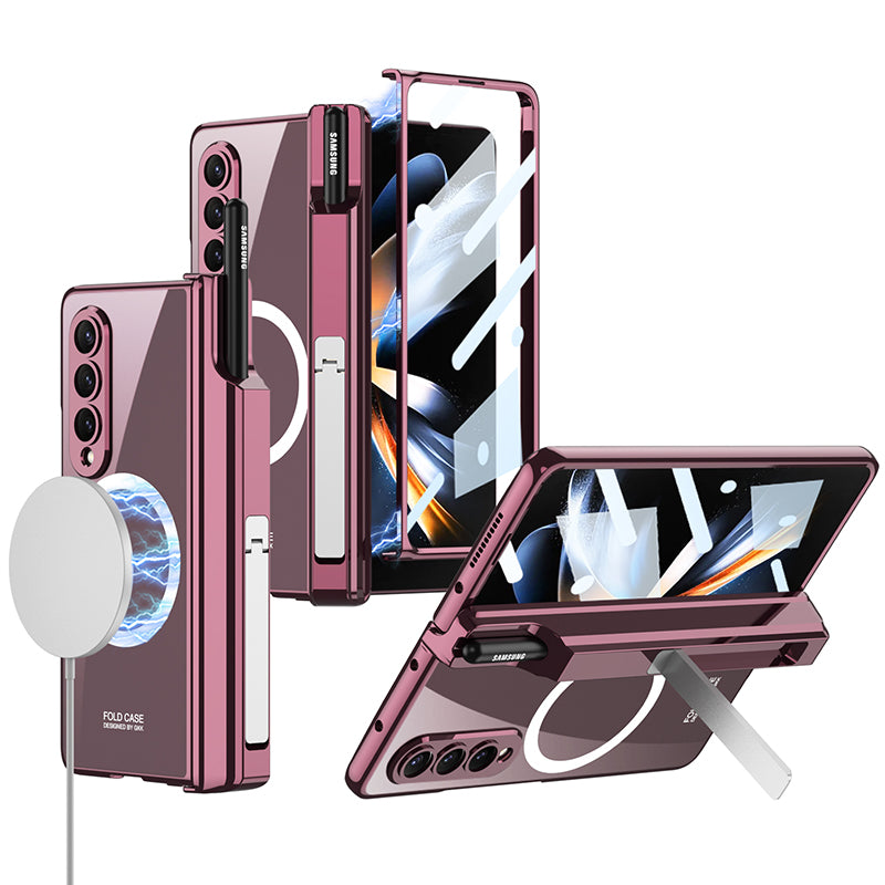 Magnetic absorption toughened film integrated case with bracket wireless charging For Samsung Galaxy Z Fold4