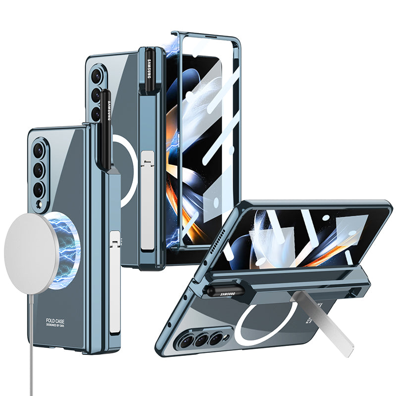 Magnetic absorption toughened film integrated case with bracket wireless charging For Samsung Galaxy Z Fold4