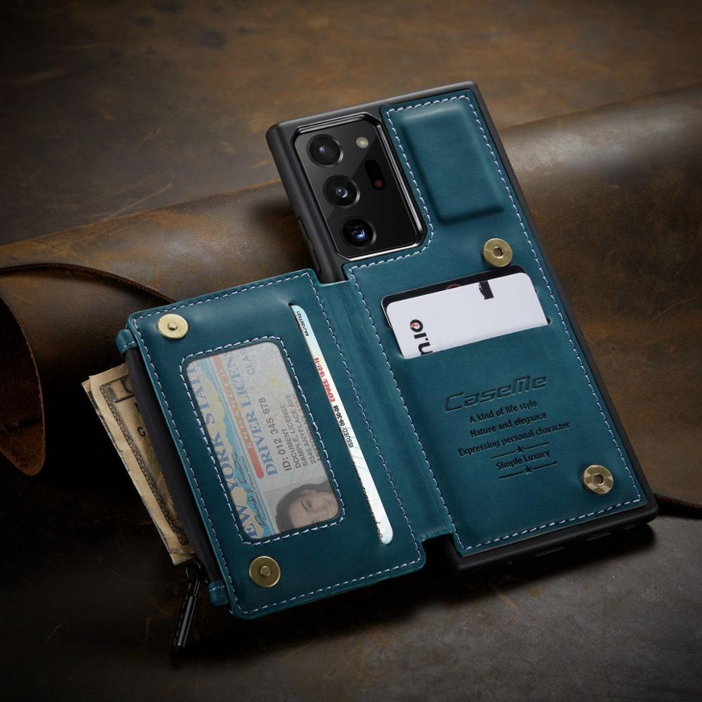 Dual Layer Flip Zipper Leather Cardholder Wallet Cover Case For Samsung Galaxy S22 S20 S21 FE Note 20