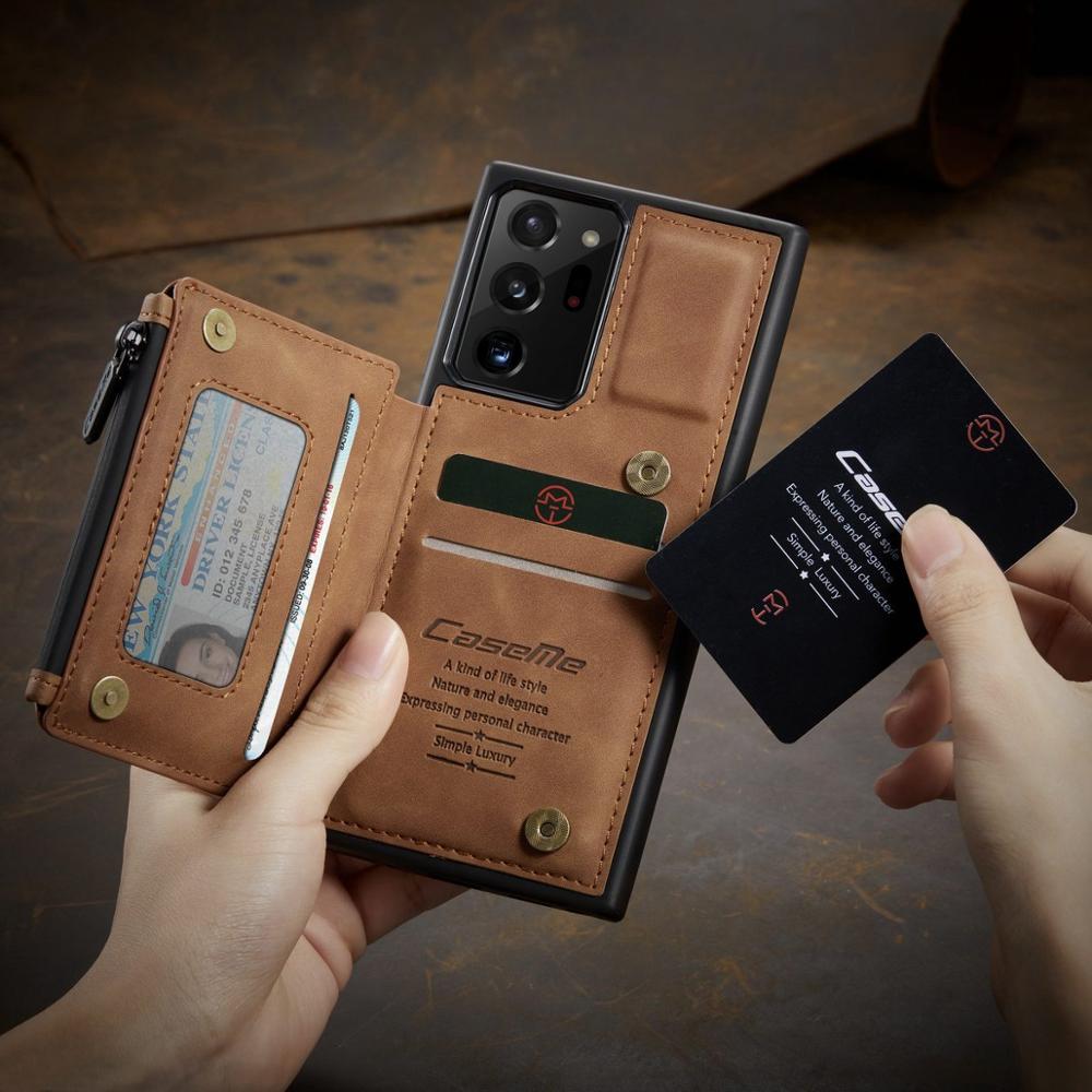 Dual Layer Flip Zipper Leather Cardholder Wallet Cover Case For Samsung Galaxy S22 S20 S21 FE Note 20