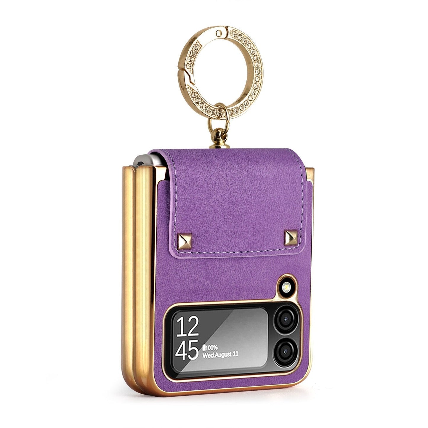 Samsung Galaxy Z Flip4 5G Case Plating Hinge PU Leather Protection Ring Stand Cover for Samsung Z Flip4