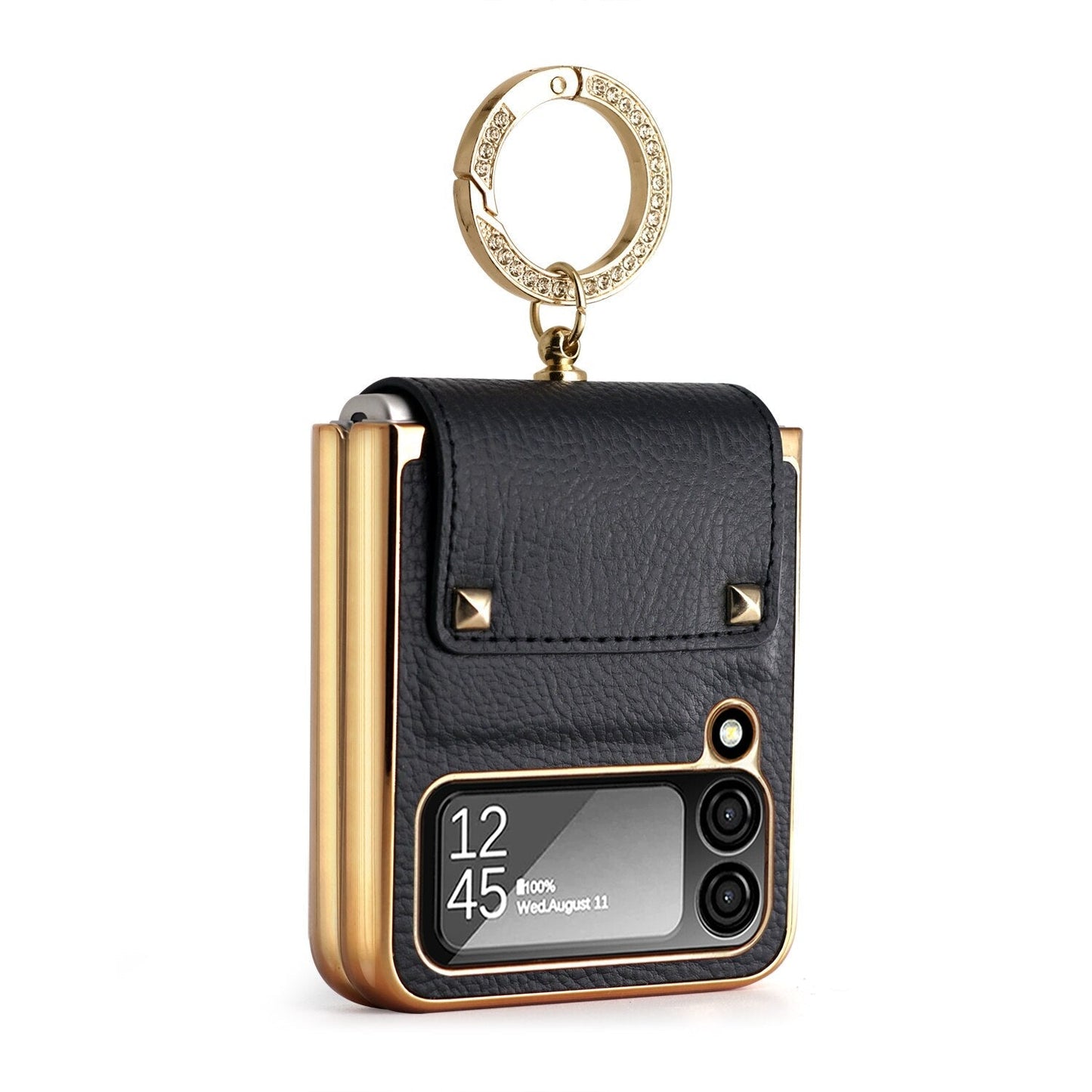 Samsung Galaxy Z Flip4 5G Case Plating Hinge PU Leather Protection Ring Stand Cover for Samsung Z Flip4