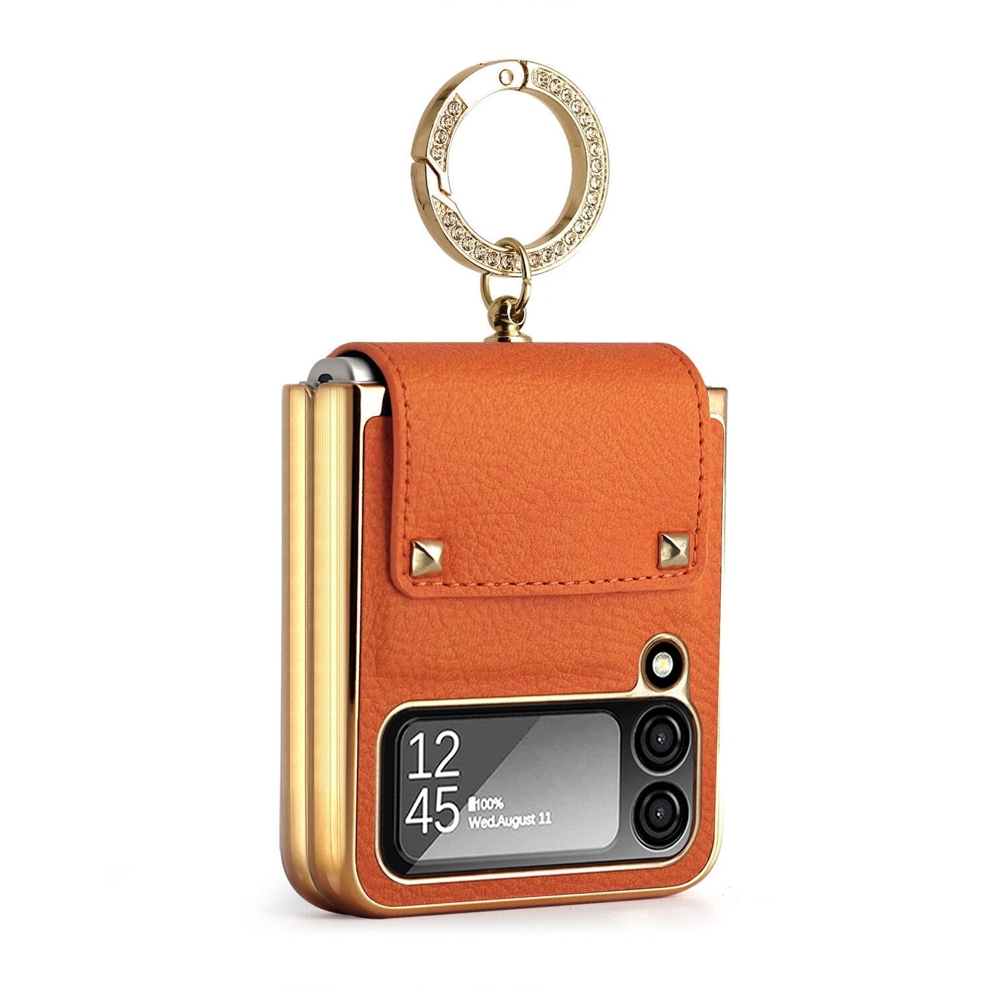 Samsung Galaxy Z Flip4 5G Case Plating Hinge PU Leather Protection Ring Stand Cover for Samsung Z Flip4