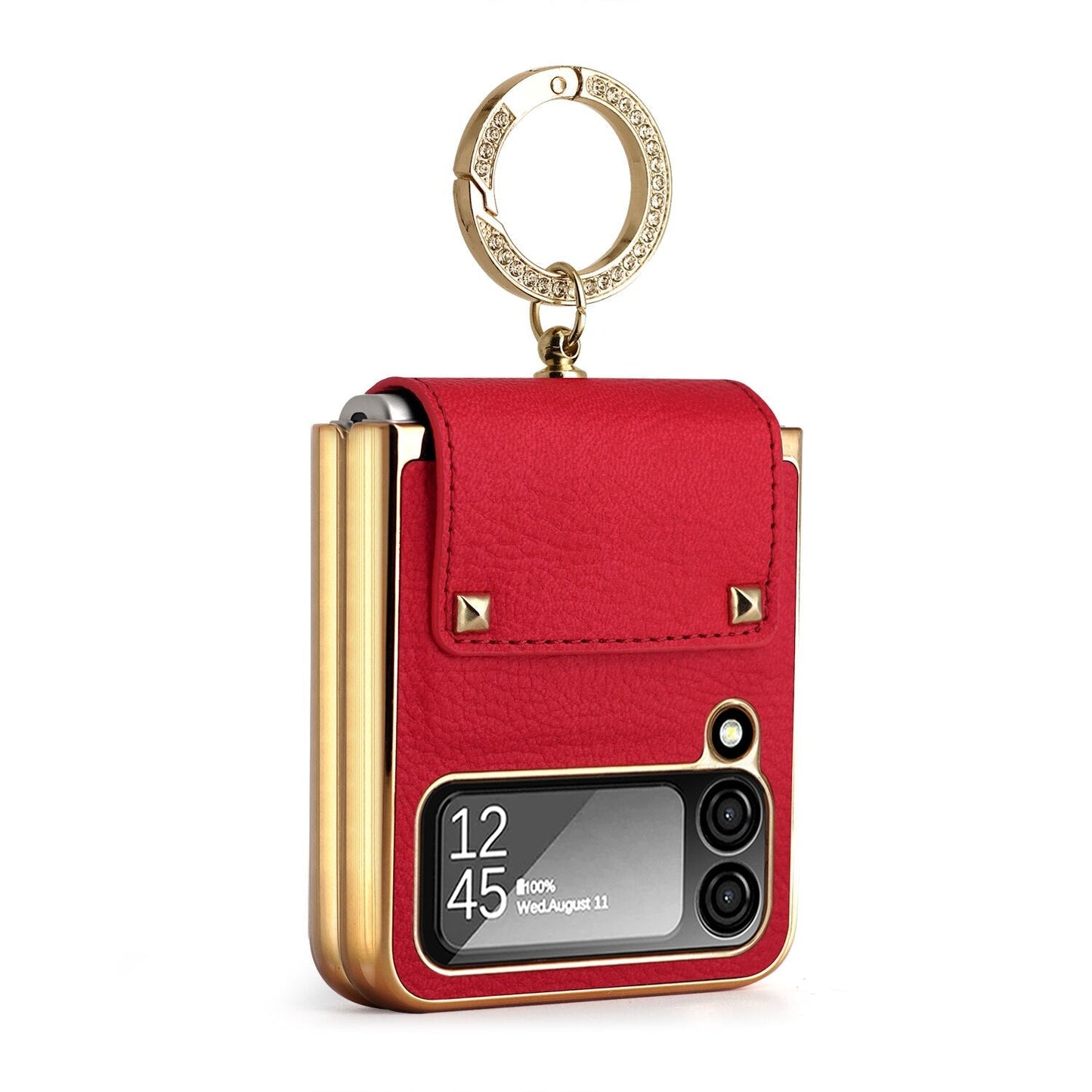 Samsung Galaxy Z Flip4 5G Case Plating Hinge PU Leather Protection Ring Stand Cover for Samsung Z Flip4