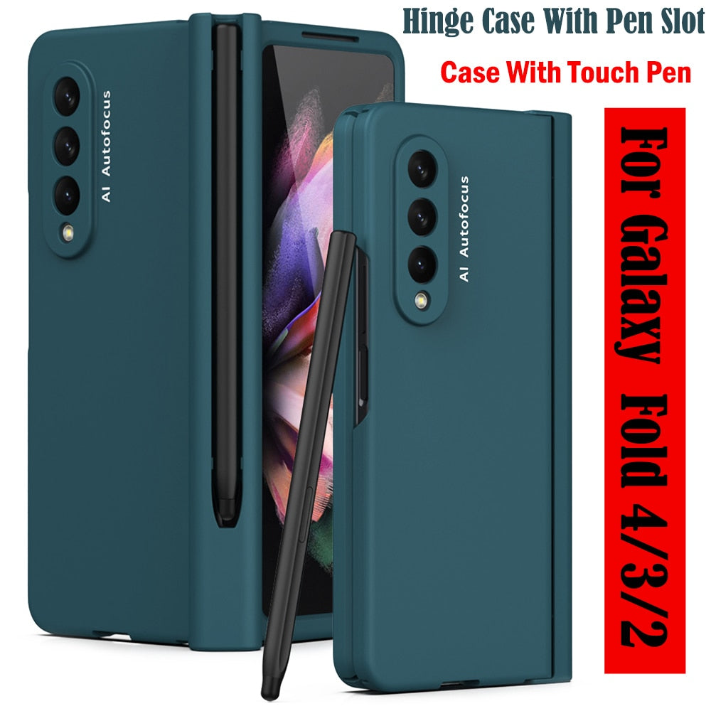Samsung Galaxy Z Fold4 5G Hinge Case with Pen Slot Holder Hinge Case with Front Screen Glass Film