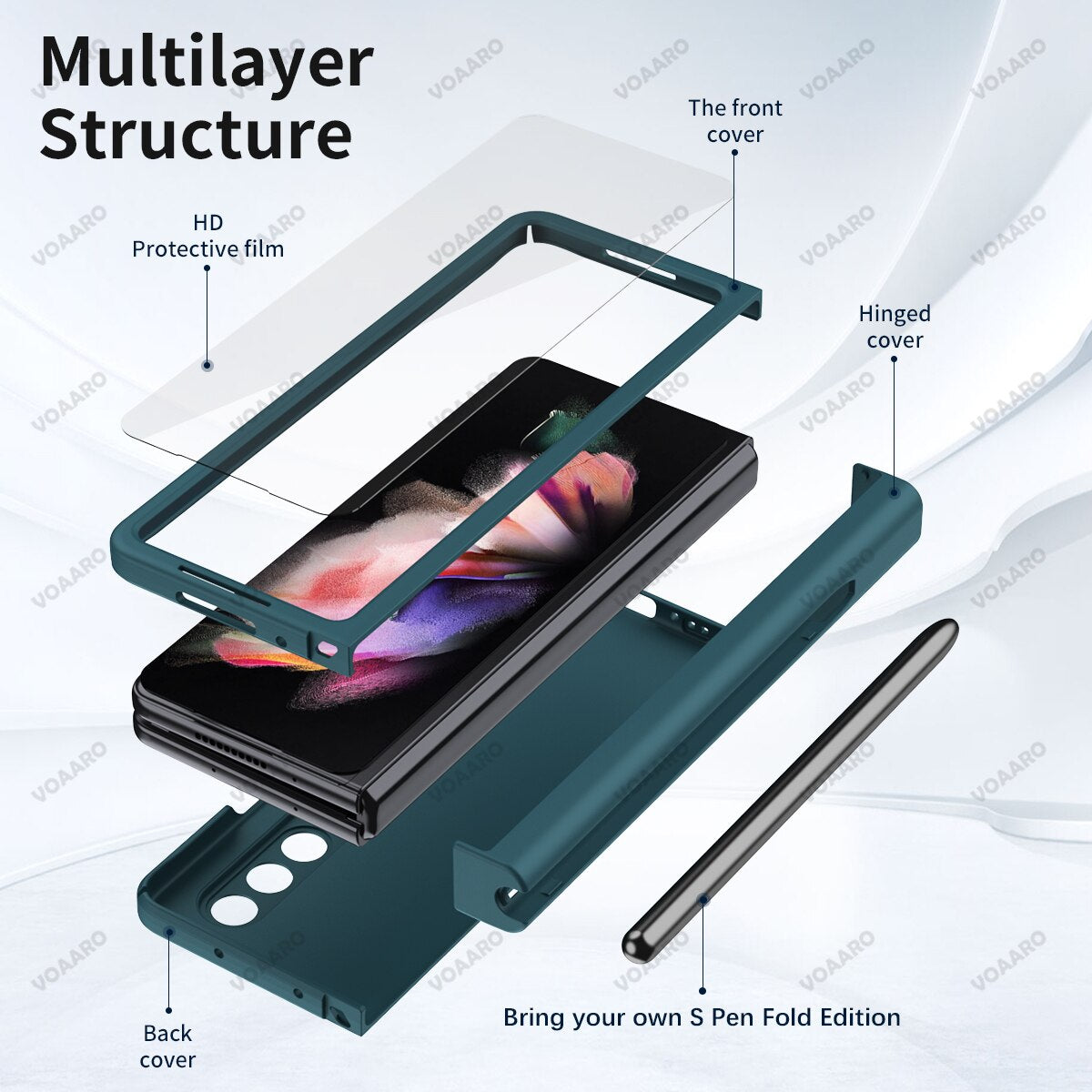 Samsung Galaxy Z Fold4 5G Hinge Case with Pen Slot Holder Hinge Case with Front Screen Glass Film
