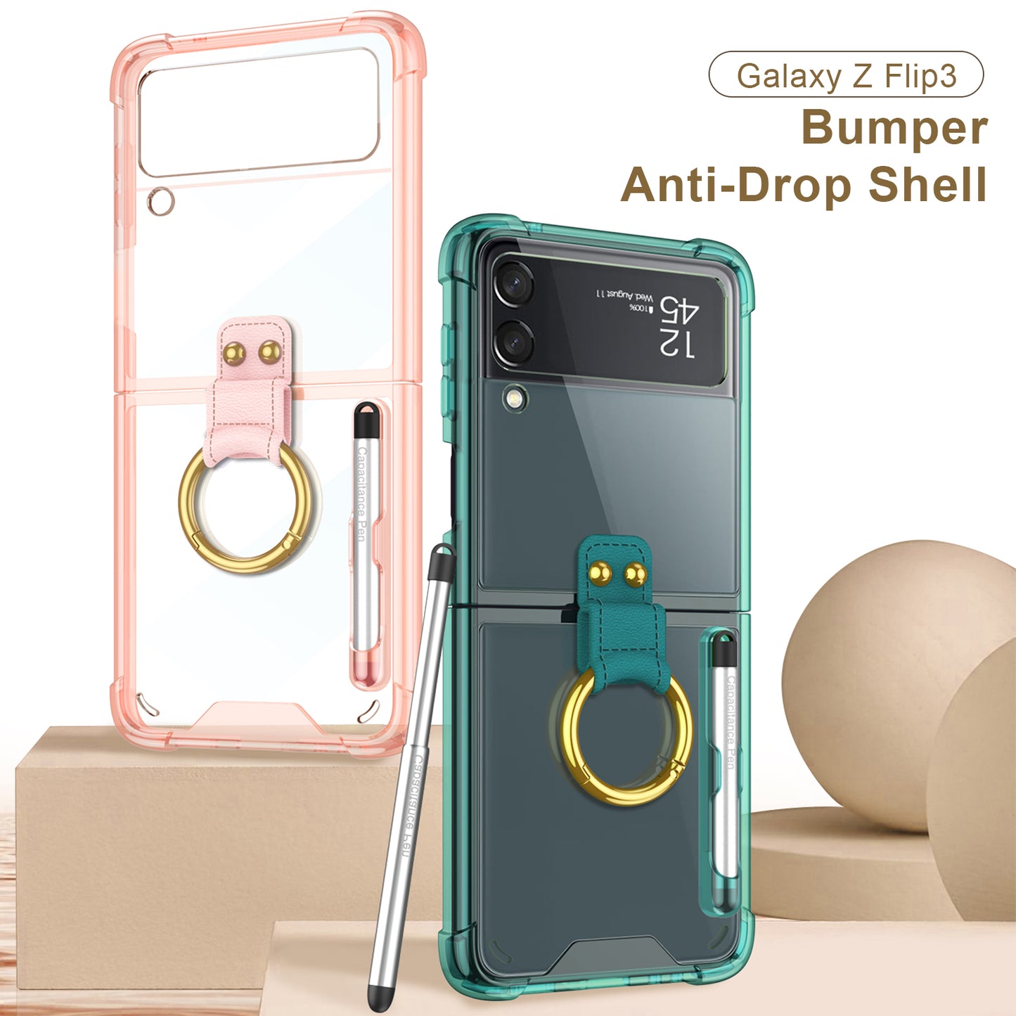 Airbag Corner Hard Silicone Case For Samsung Galaxy Z Flip 3 5G Case Included Capacitance Pen Slot Cover For Galaxy Z Flip 3