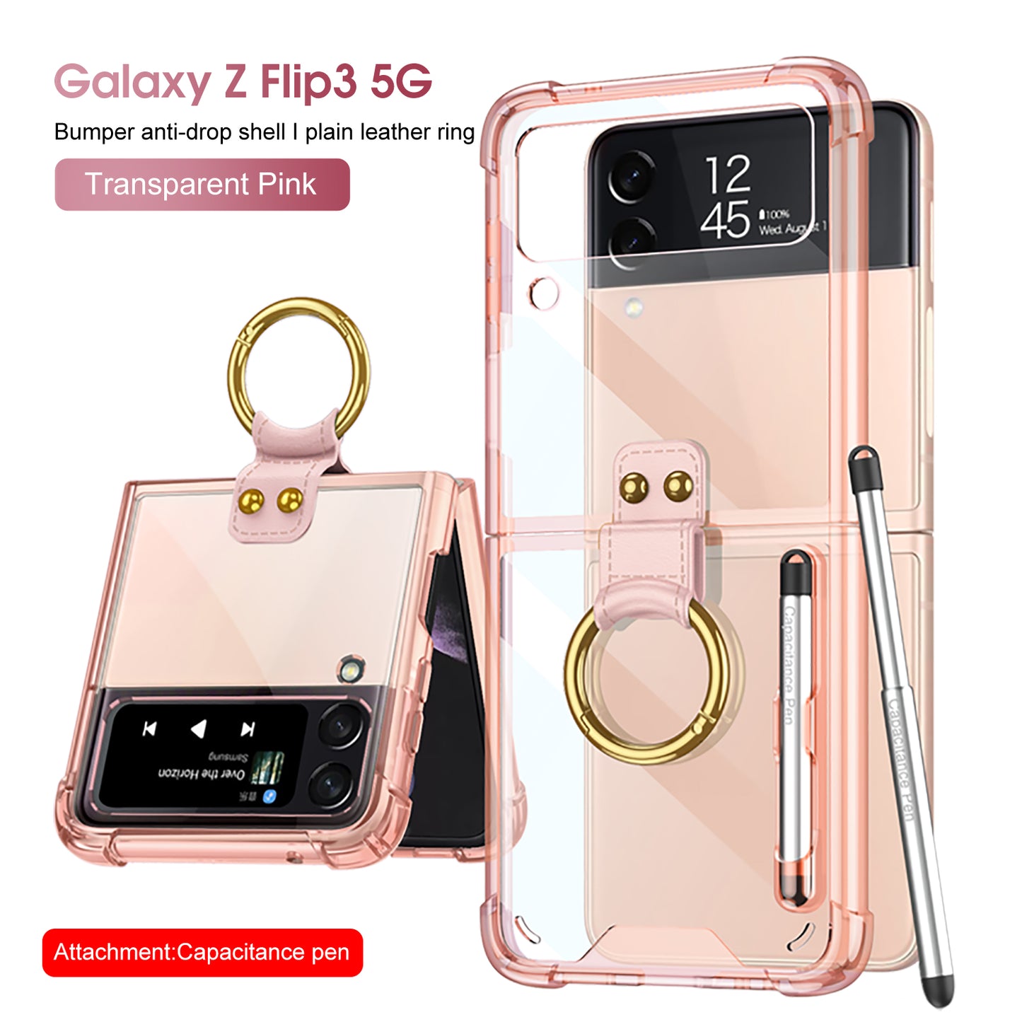Airbag Corner Hard Silicone Case For Samsung Galaxy Z Flip 3 5G Case Included Capacitance Pen Slot Cover For Galaxy Z Flip 3