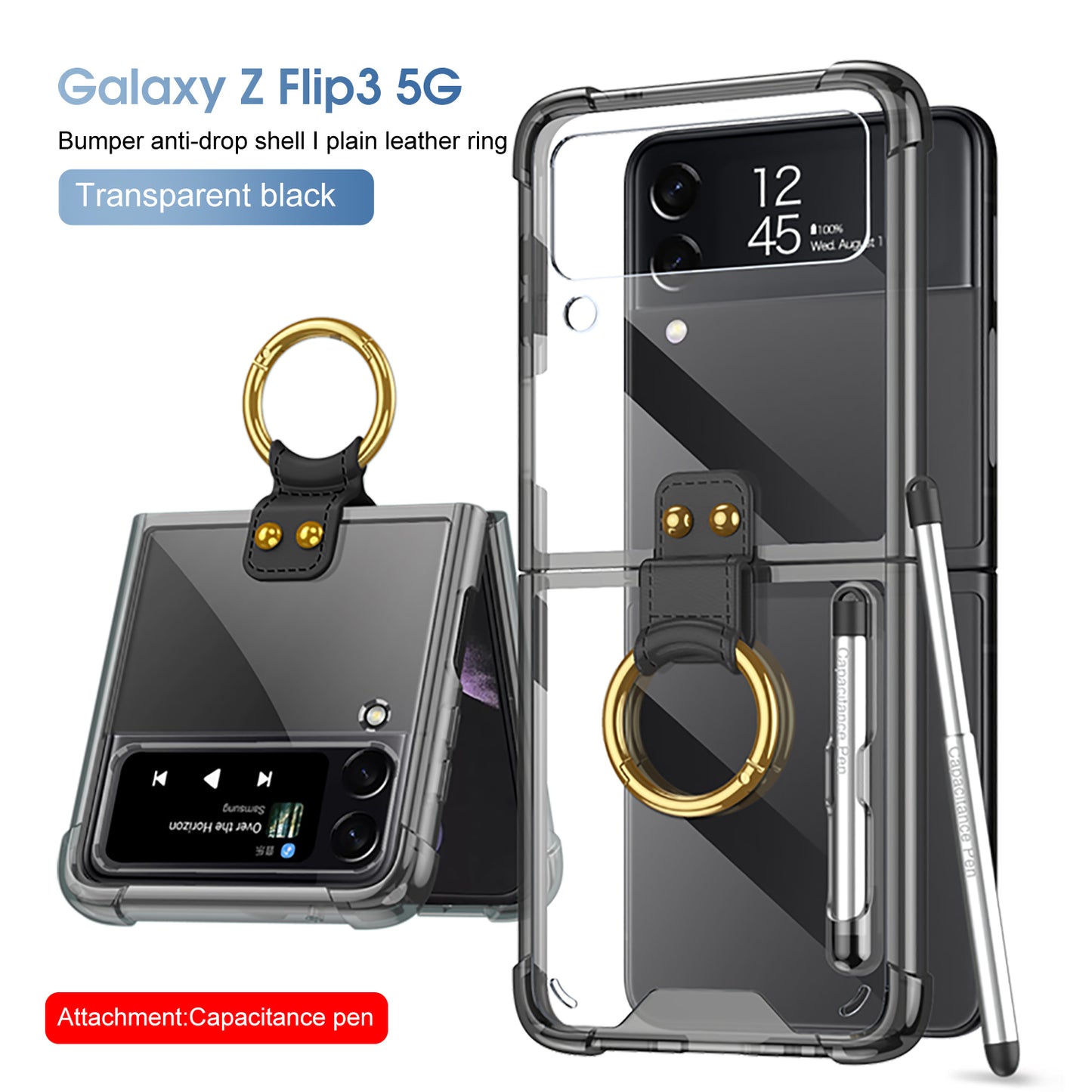 Airbag Corner Hard Silicone Case For Samsung Galaxy Z Flip 3 5G Case Included Capacitance Pen Slot Cover For Galaxy Z Flip 3
