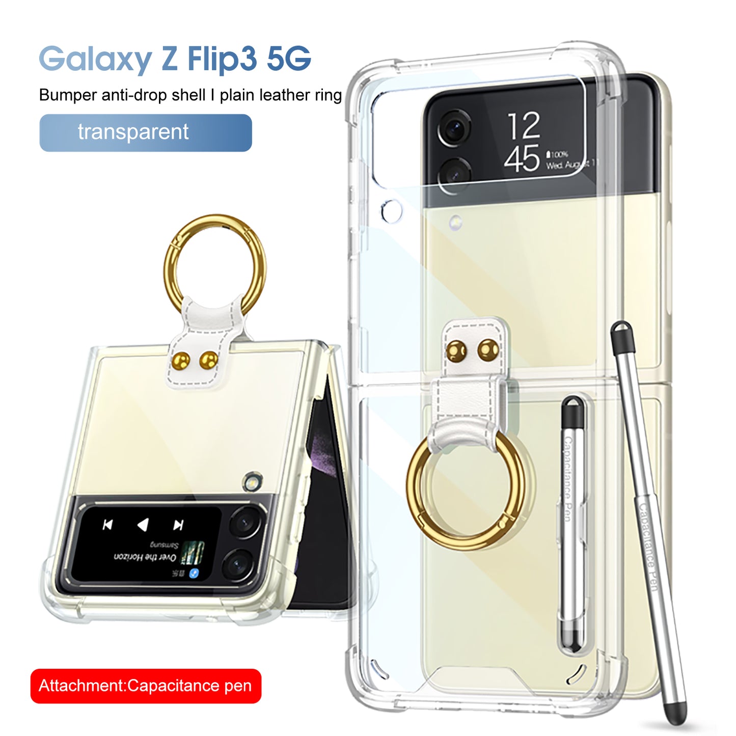 Airbag Corner Hard Silicone Case For Samsung Galaxy Z Flip 3 5G Case Included Capacitance Pen Slot Cover For Galaxy Z Flip 3