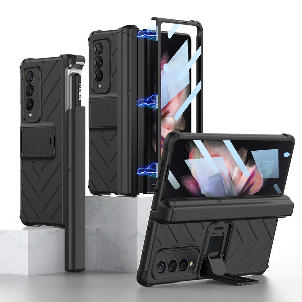 All-included Magnetic Hinge Screen Glass Case For Samsung Galaxy Z Fold 3 Case Slide Pen Holder Cover For Galaxy Z Fold3 5G