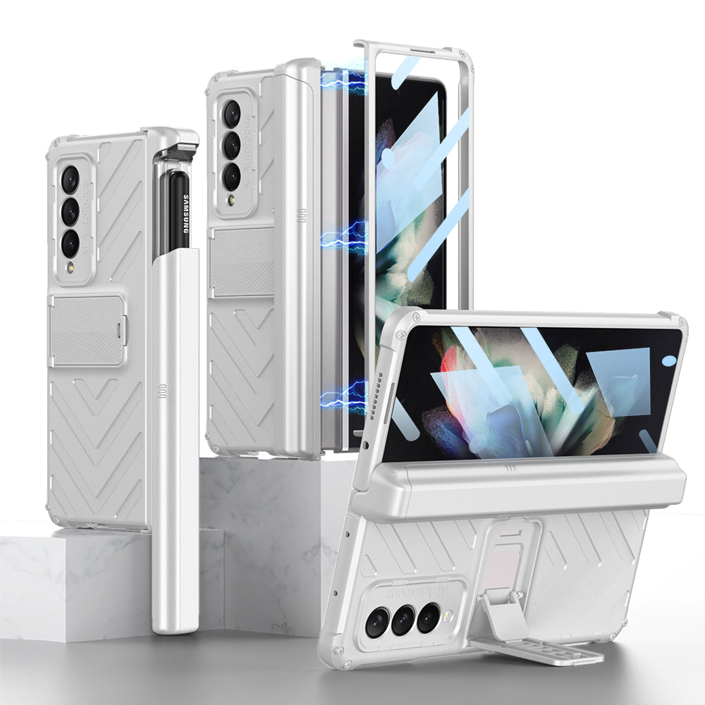 All-included Magnetic Hinge Screen Glass Case For Samsung Galaxy Z Fold 3 Case Slide Pen Holder Cover For Galaxy Z Fold3 5G