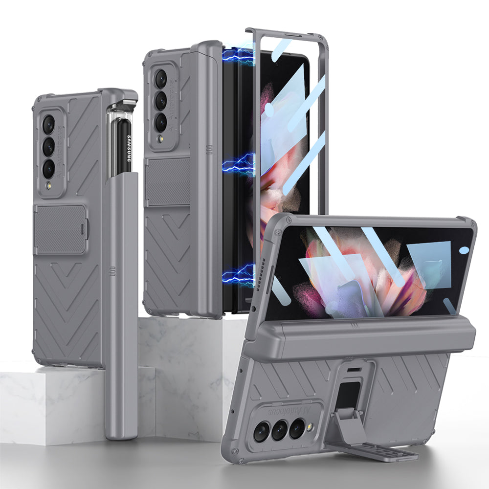All-included Magnetic Hinge Screen Glass Case For Samsung Galaxy Z Fold 3 Case Slide Pen Holder Cover For Galaxy Z Fold3 5G
