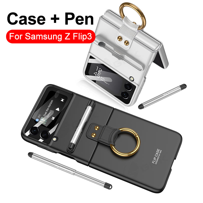 Samsung Galaxy Z Flip 3 5G Case With Capacitance Pen Slot Back Screen Glass Hard Cover For Samsung Z Flip3 5G