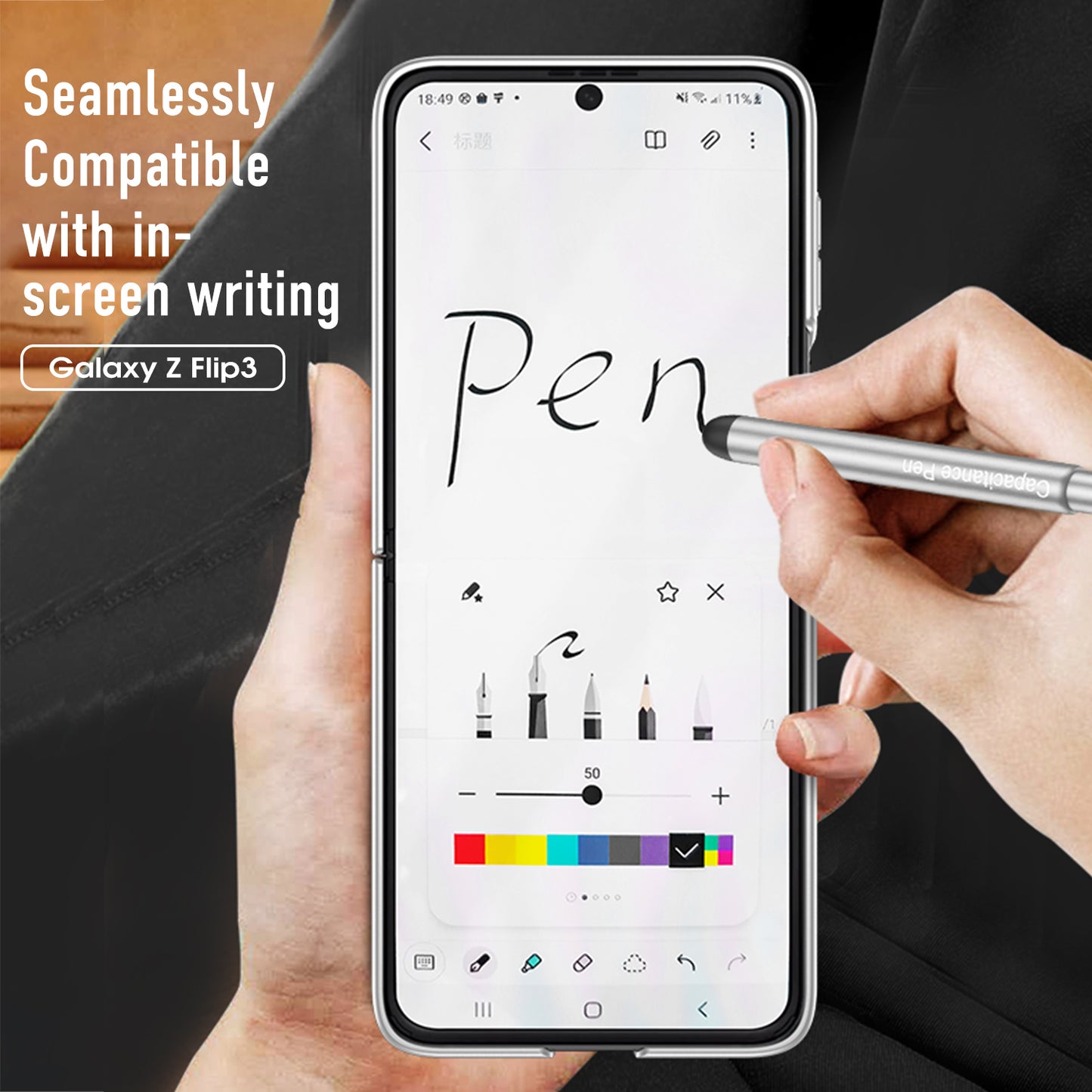 Samsung Galaxy Z Flip 3 5G Case With Capacitance Pen Slot Back Screen Glass Hard Cover For Samsung Z Flip3 5G