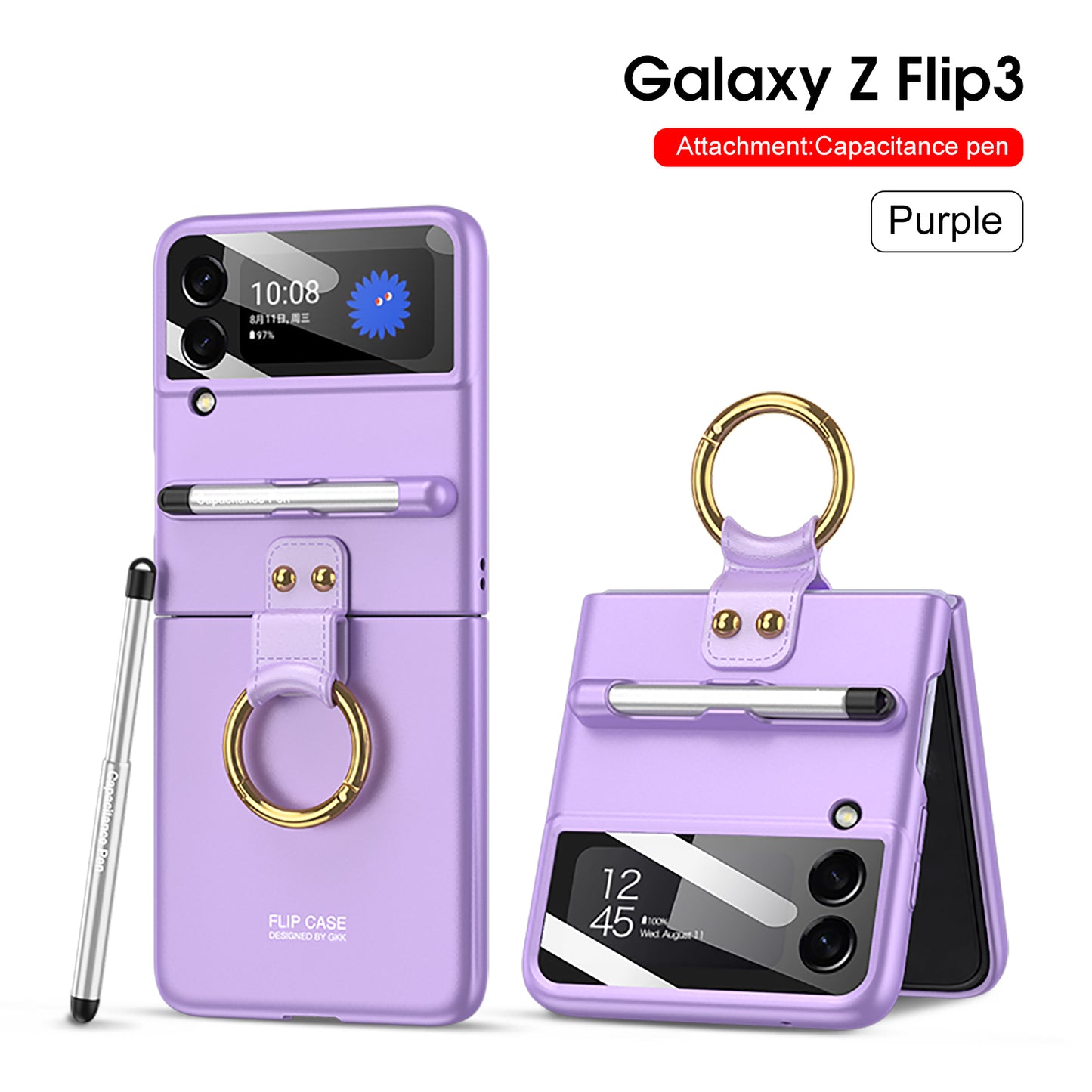 Samsung Galaxy Z Flip 3 5G Case With Capacitance Pen Slot Back Screen Glass Hard Cover For Samsung Z Flip3 5G