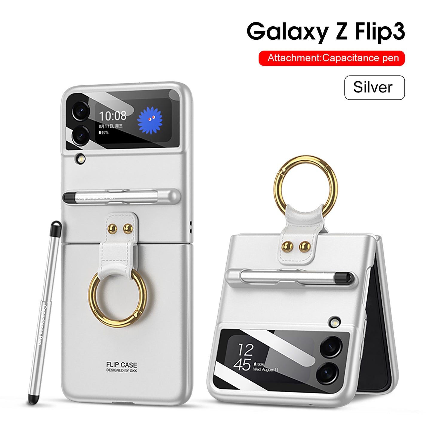 Samsung Galaxy Z Flip 3 5G Case With Capacitance Pen Slot Back Screen Glass Hard Cover For Samsung Z Flip3 5G