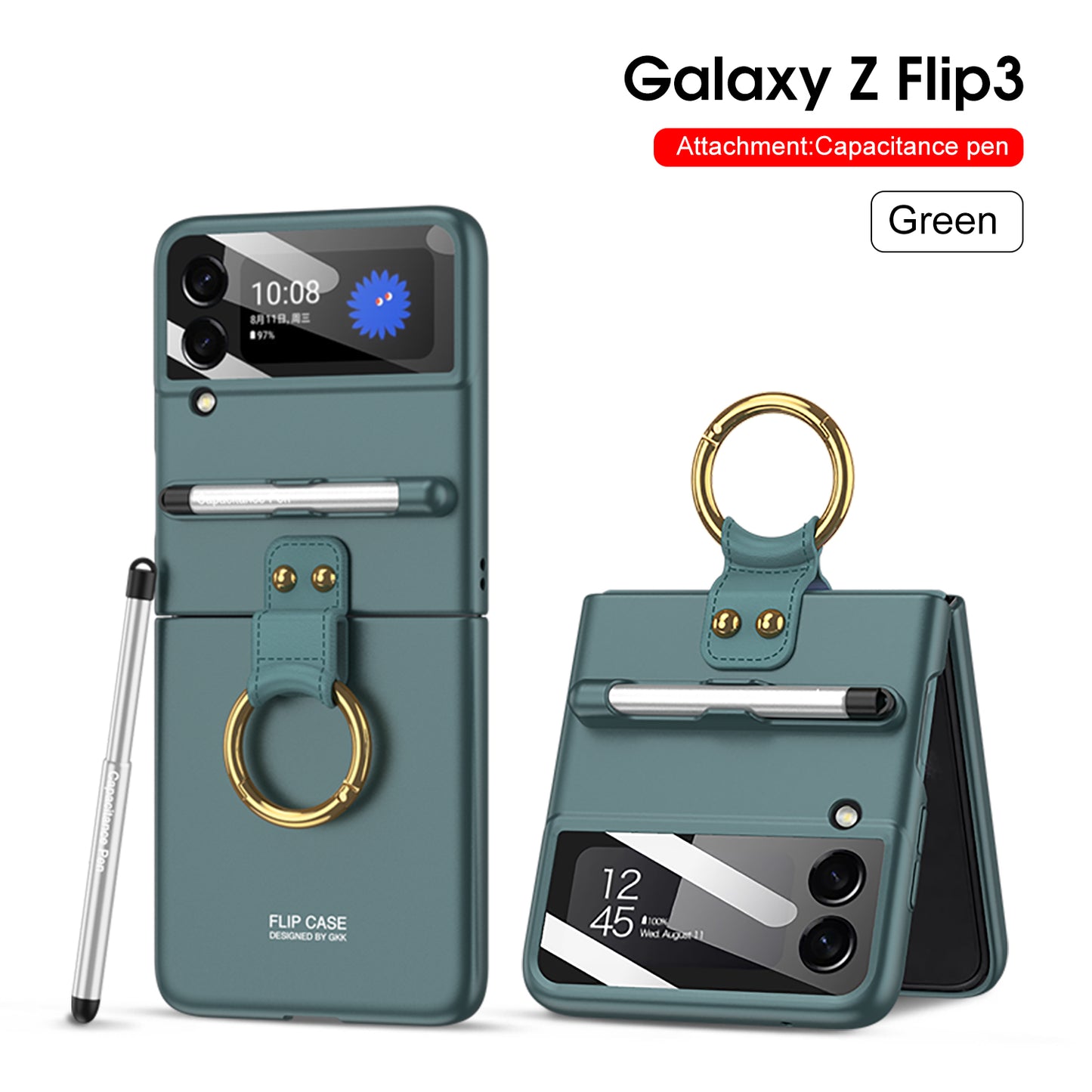 Samsung Galaxy Z Flip 3 5G Case With Capacitance Pen Slot Back Screen Glass Hard Cover For Samsung Z Flip3 5G