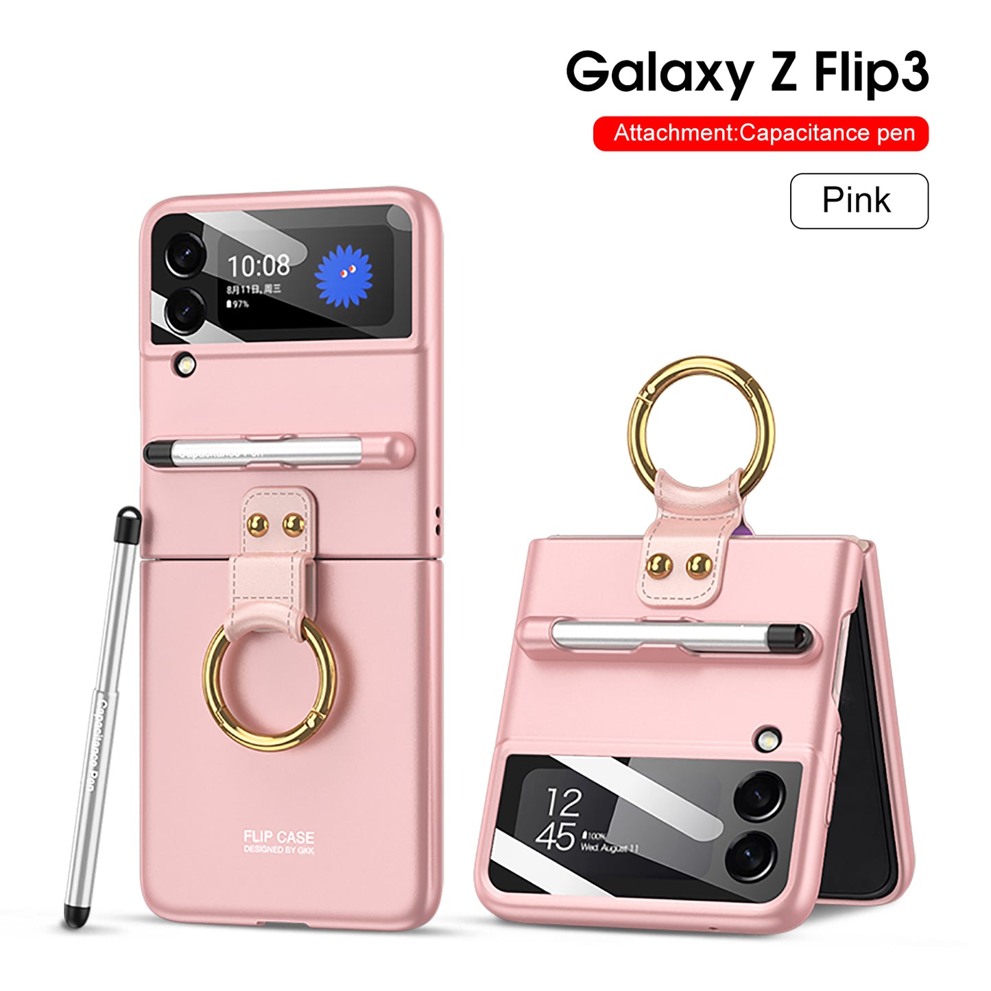 Samsung Galaxy Z Flip 3 5G Case With Capacitance Pen Slot Back Screen Glass Hard Cover For Samsung Z Flip3 5G