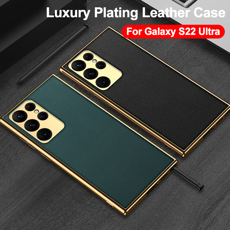 Plating Leather Case For Samsung Galaxy S22 Plus Ultra Case Lens Protection Soft Cover For Samsung S22 Ultra Plus