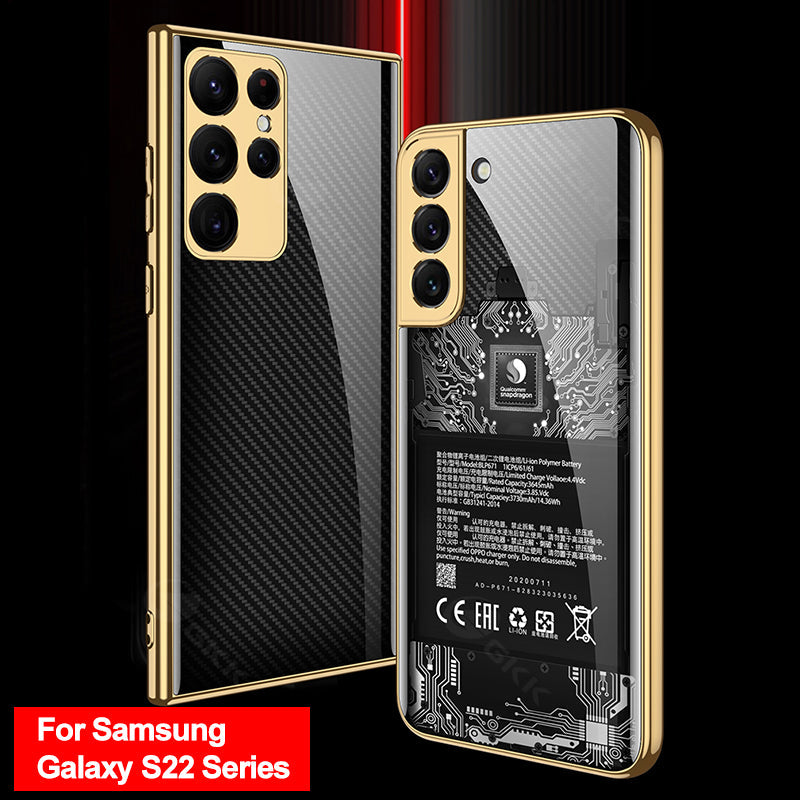 Tempered Glass Case For Samsung Galaxy S22 Plus Ultra Case Luxury Plating Frame Cover For Samsung S22 Plus Ultra