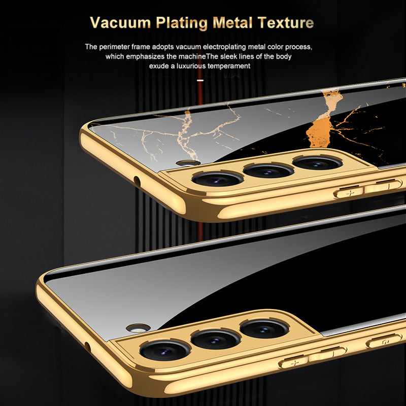 Tempered Glass Case For Samsung Galaxy S22 Plus Ultra Case Luxury Plating Frame Cover For Samsung S22 Plus Ultra