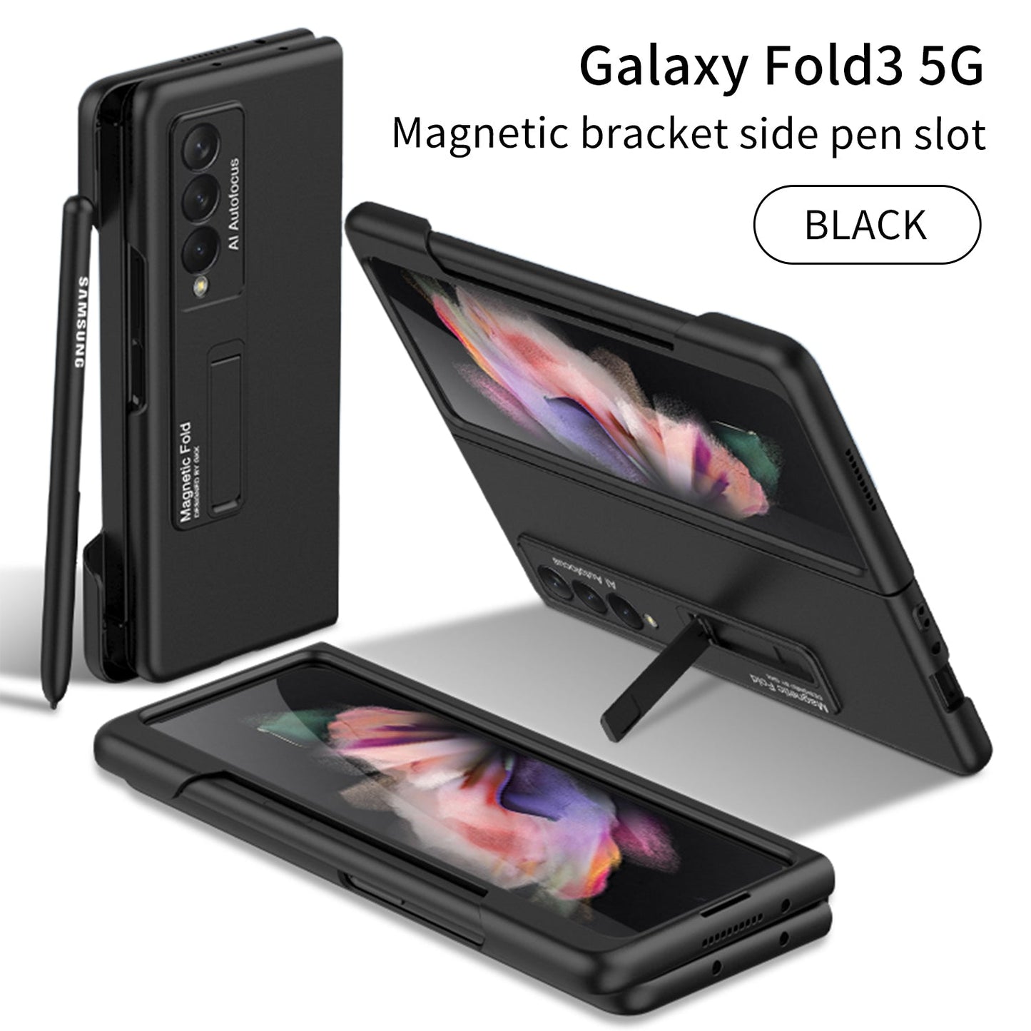 Ultra-thin Pen Slot Case For Samsung Galaxy Z Fold 3 5G Case Magnetic Holder Plastic Cover For Galaxy Z Fold 3 5G