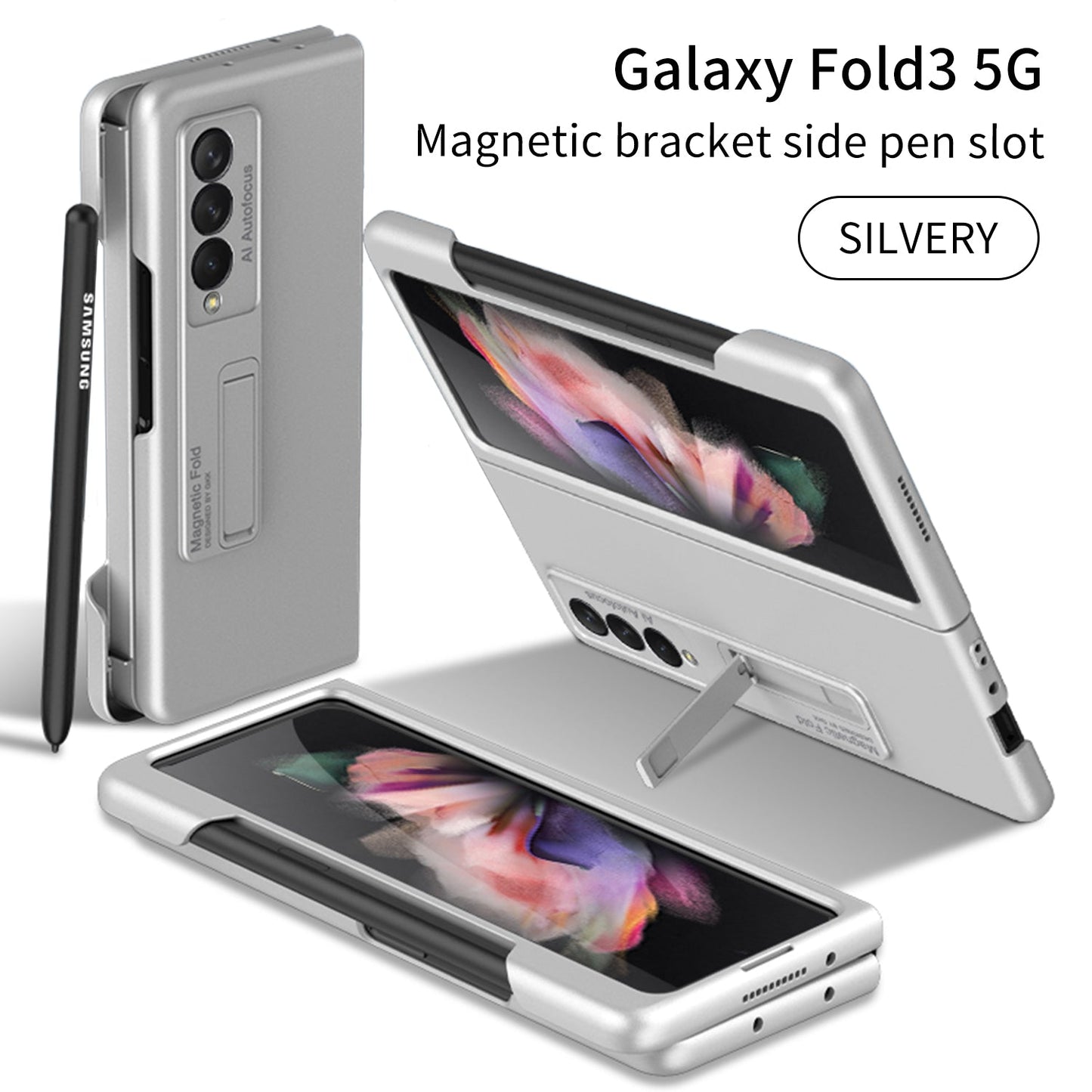 Ultra-thin Pen Slot Case For Samsung Galaxy Z Fold 3 5G Case Magnetic Holder Plastic Cover For Galaxy Z Fold 3 5G