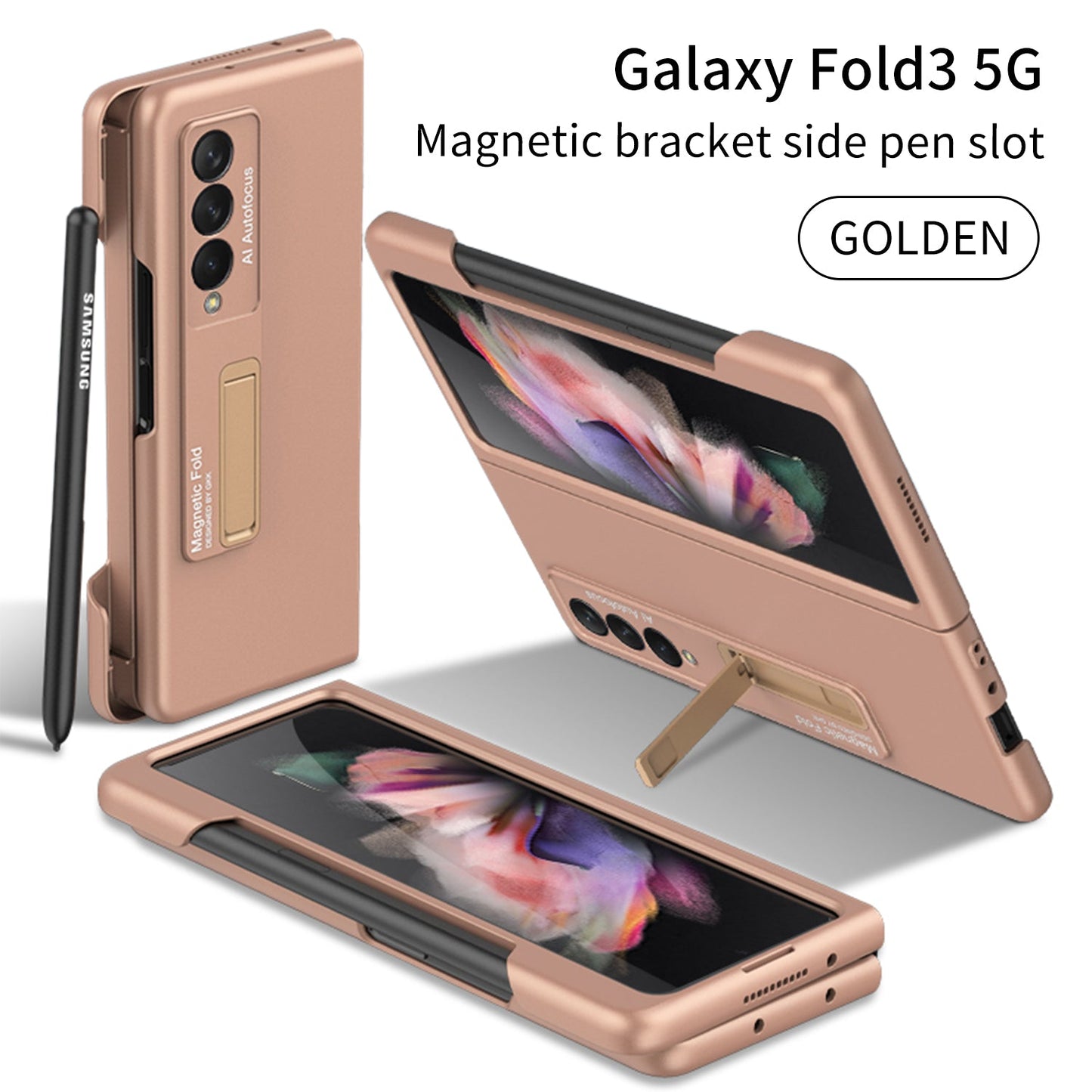 Ultra-thin Pen Slot Case For Samsung Galaxy Z Fold 3 5G Case Magnetic Holder Plastic Cover For Galaxy Z Fold 3 5G