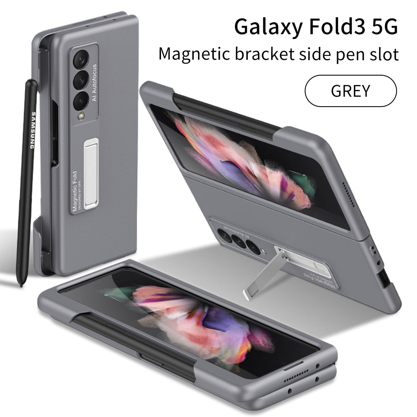 Ultra-thin Pen Slot Case For Samsung Galaxy Z Fold 3 5G Case Magnetic Holder Plastic Cover For Galaxy Z Fold 3 5G
