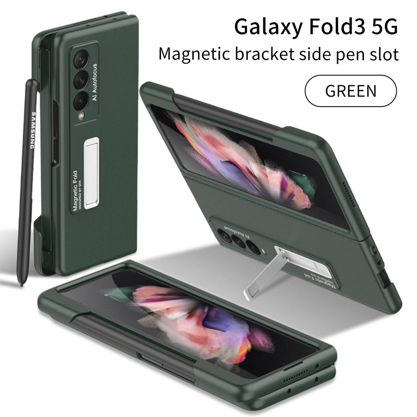 Ultra-thin Pen Slot Case For Samsung Galaxy Z Fold 3 5G Case Magnetic Holder Plastic Cover For Galaxy Z Fold 3 5G