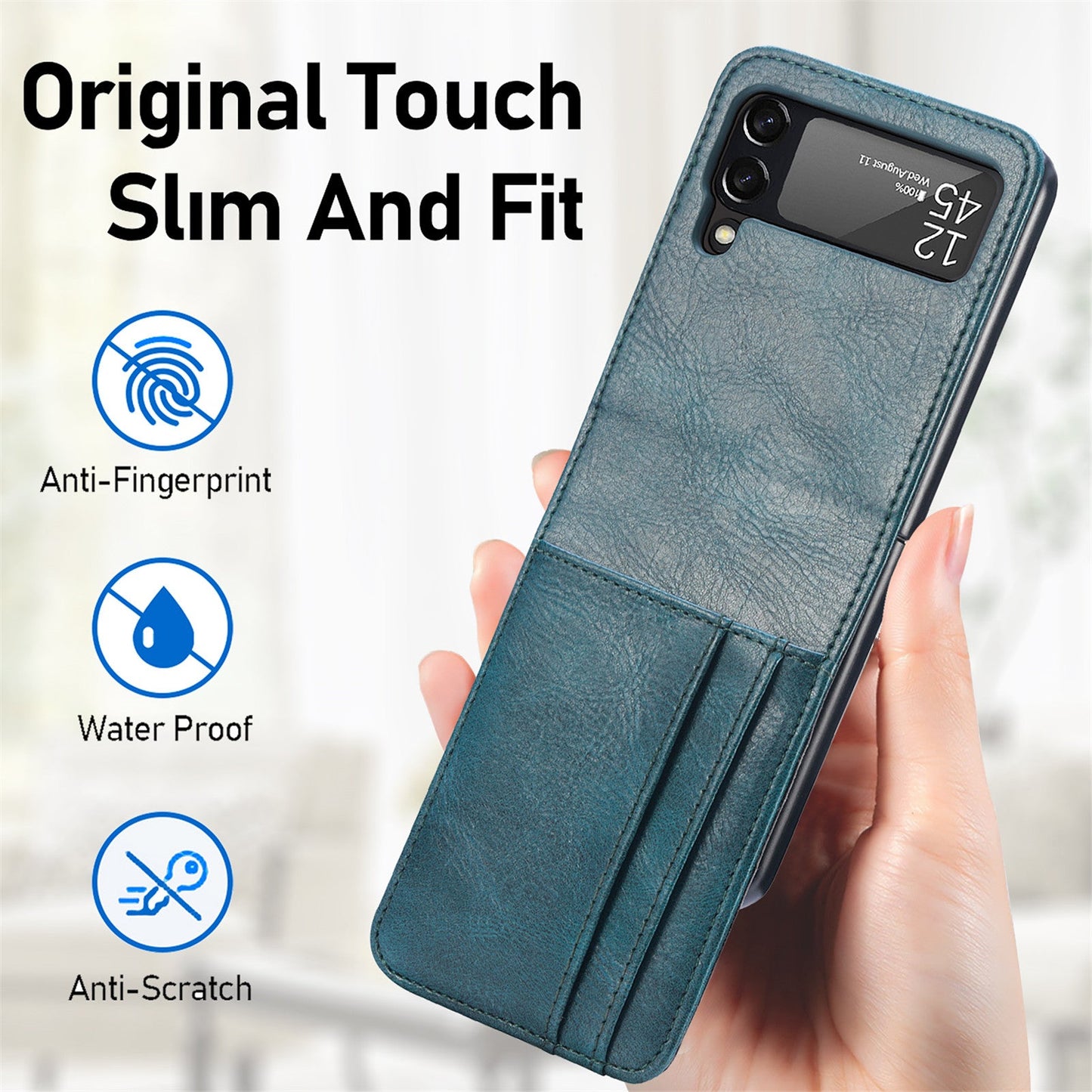 Non-fingerprint Card Slot Leather Case for Samsung Galaxy Z Flip3 Flip 4 Flip 3 5G Flip4 Drop Protection Phone Cover Funda