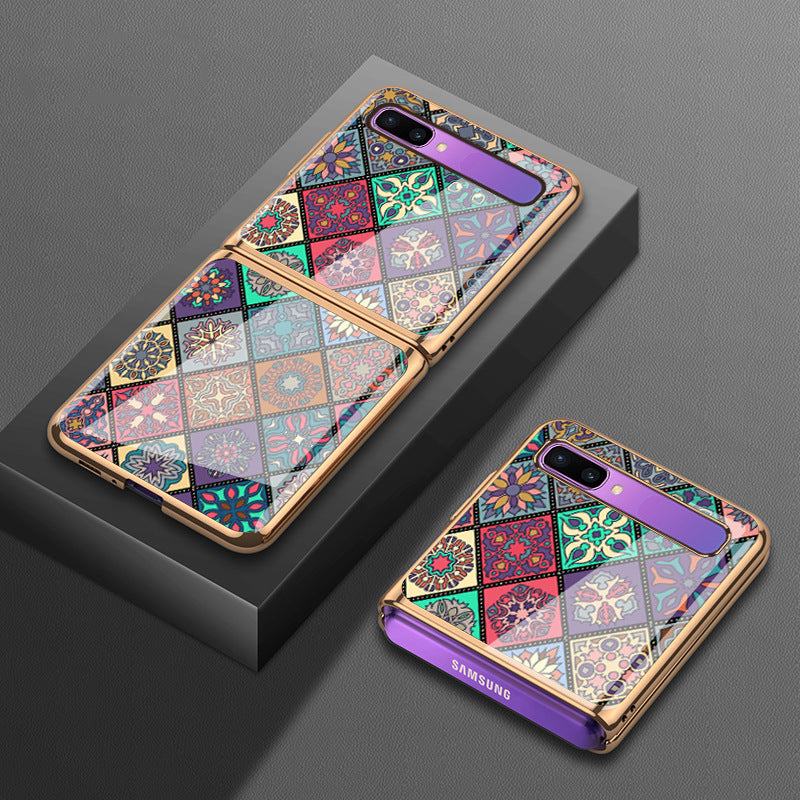 Luxury Tempered Glass Case for Samsung Z Flip 3 Case Retro Folk