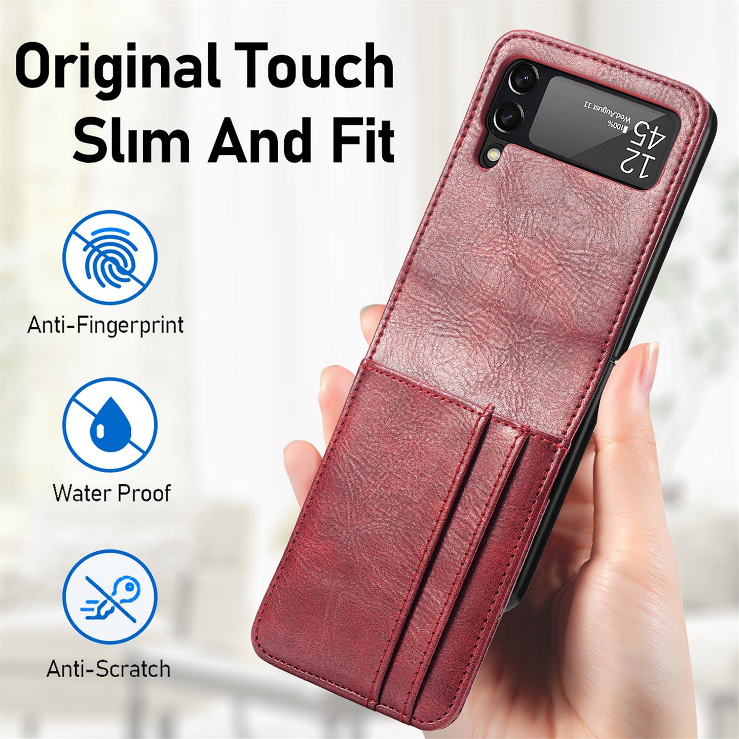 Non-fingerprint Card Slot Leather Case for Samsung Galaxy Z Flip3 Flip 4 Flip 3 5G Flip4 Drop Protection Phone Cover Funda