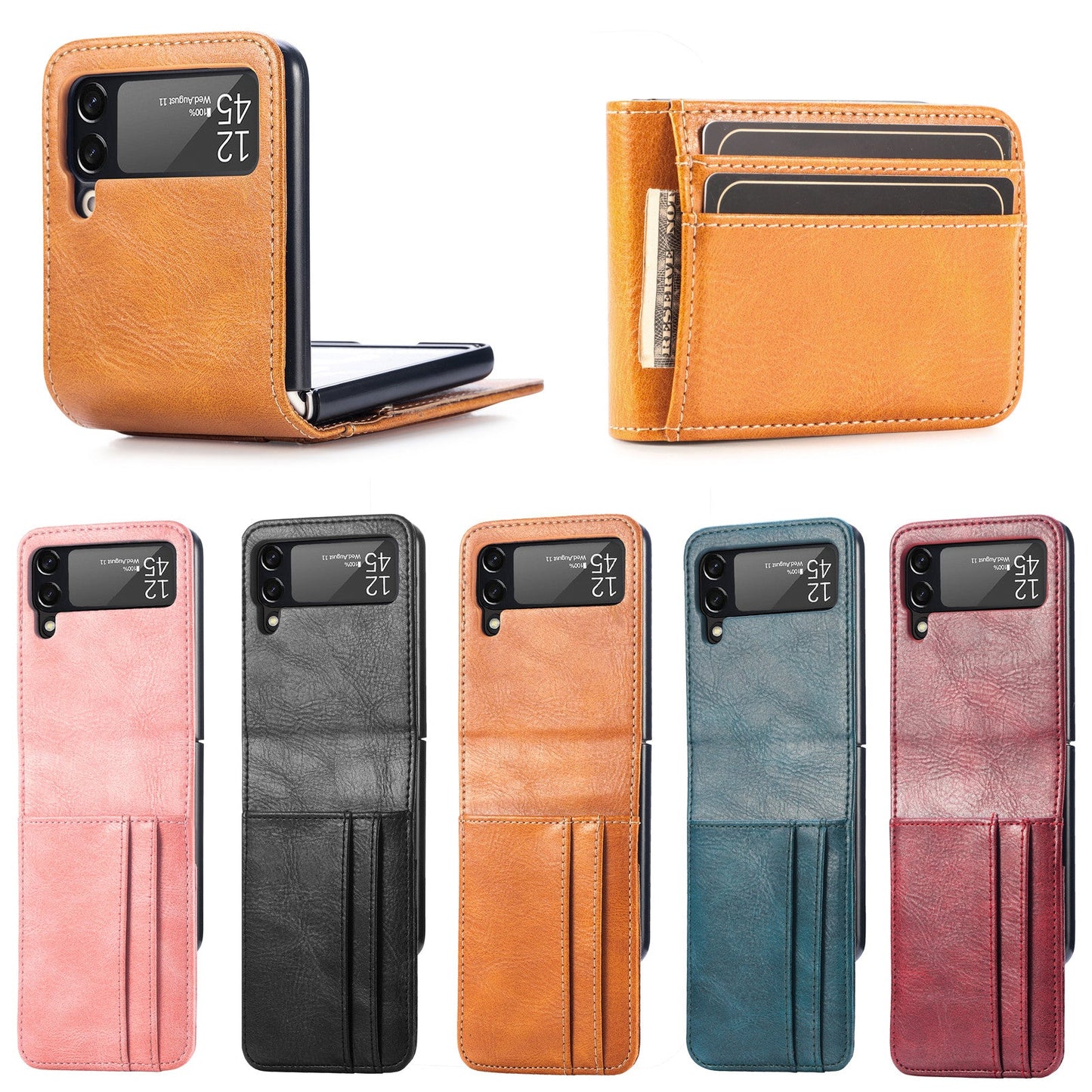 Non-fingerprint Card Slot Leather Case for Samsung Galaxy Z Flip3 Flip 4 Flip 3 5G Flip4 Drop Protection Phone Cover Funda