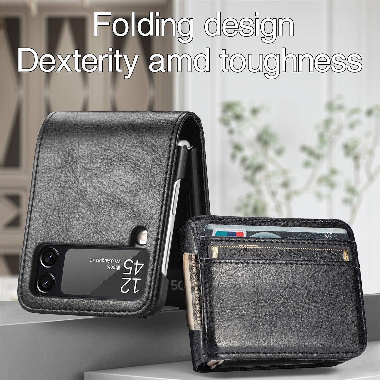 Non-fingerprint Card Slot Leather Case for Samsung Galaxy Z Flip3 Flip 4 Flip 3 5G Flip4 Drop Protection Phone Cover Funda