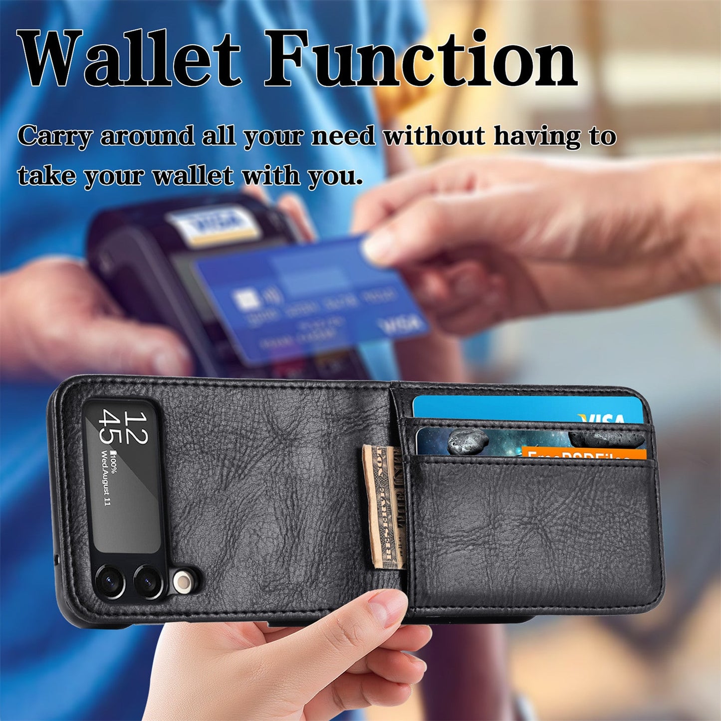 Non-fingerprint Card Slot Leather Case for Samsung Galaxy Z Flip3 Flip 4 Flip 3 5G Flip4 Drop Protection Phone Cover Funda