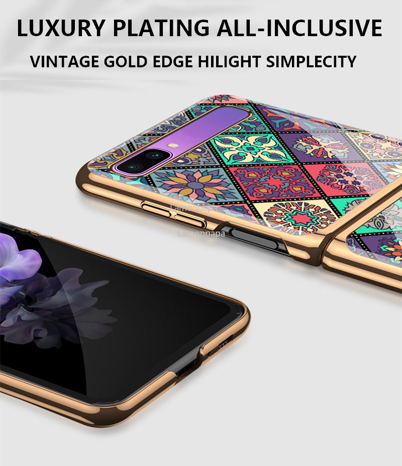 Luxury Tempered Glass Case for Samsung Z Flip 3 Case Retro Folk