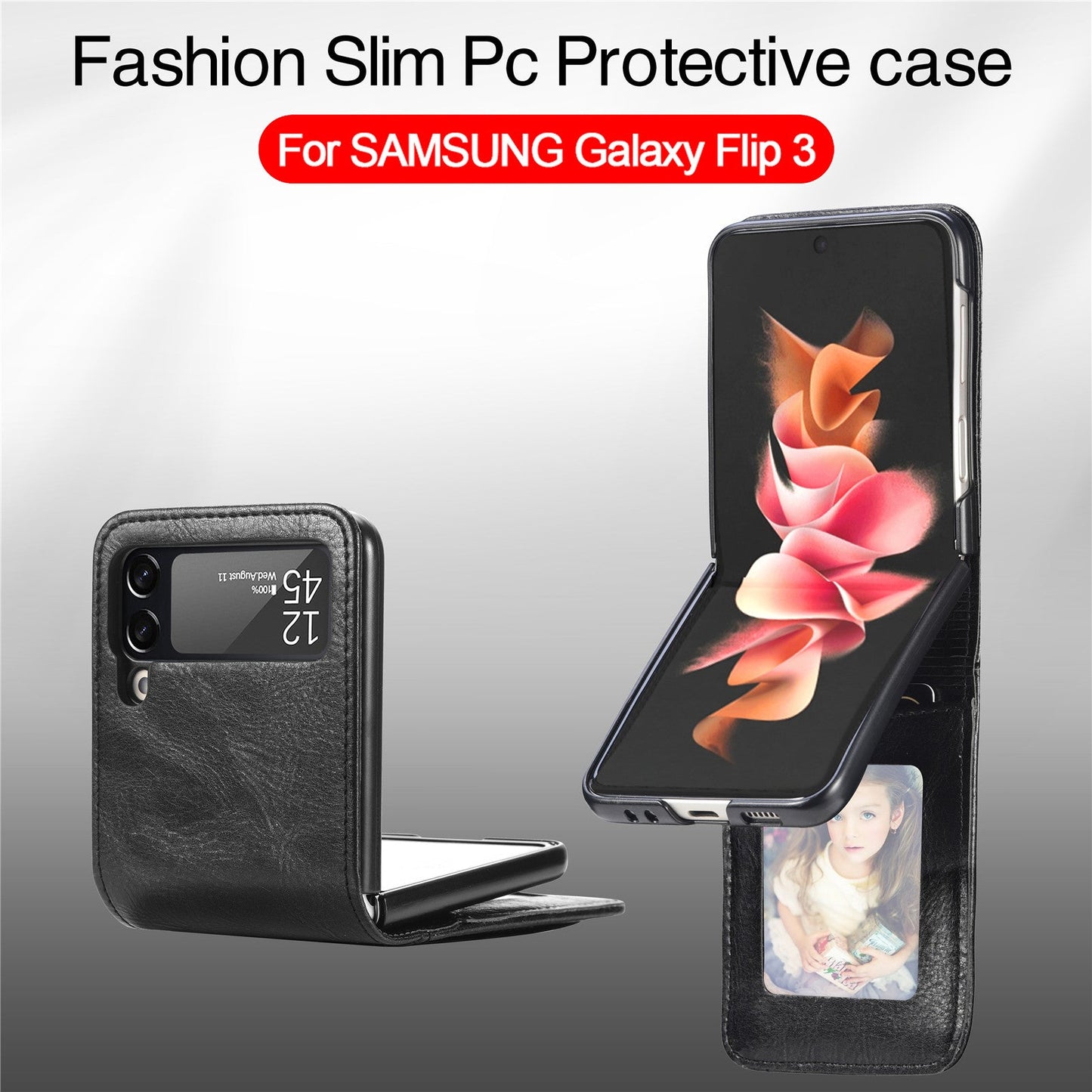Non-fingerprint Card Slot Leather Case for Samsung Galaxy Z Flip3 Flip 4 Flip 3 5G Flip4 Drop Protection Phone Cover Funda