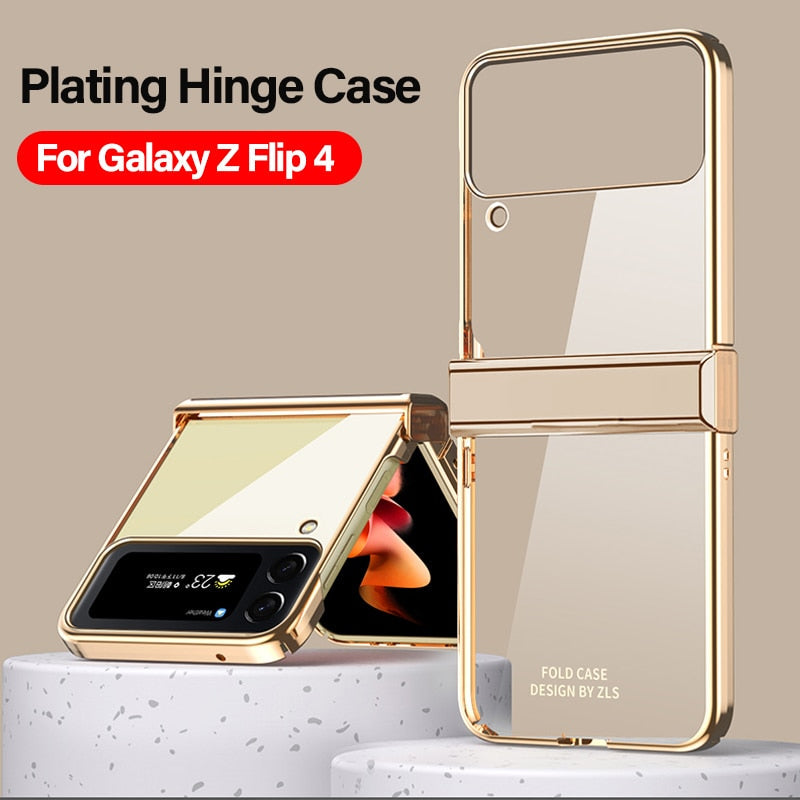 Hinge Case for Samsung Galaxy Z Flip 4 5G Case Full Protection Plating Transparent