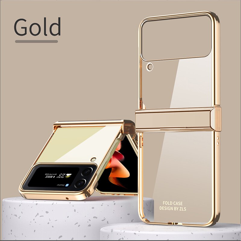 Hinge Case for Samsung Galaxy Z Flip 4 5G Case Full Protection Plating Transparent
