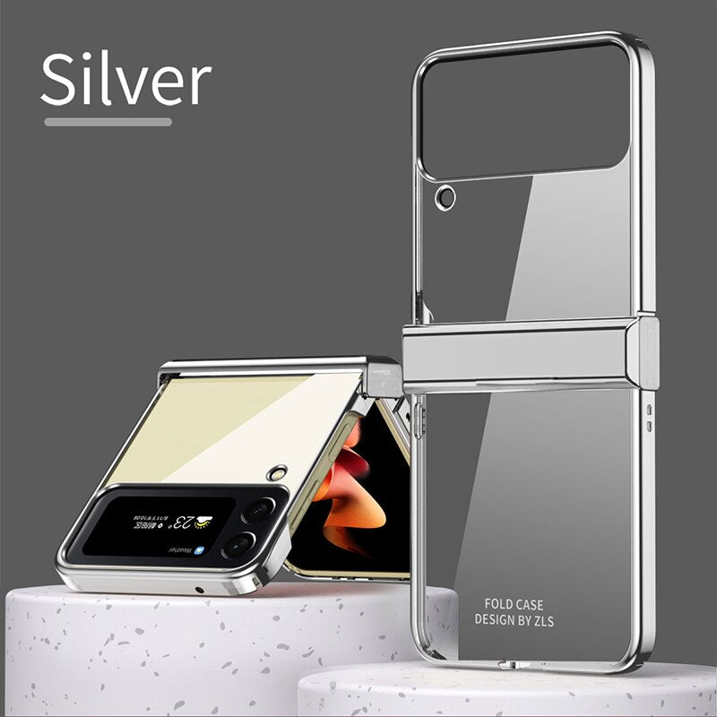 Hinge Case for Samsung Galaxy Z Flip 4 5G Case Full Protection Plating Transparent