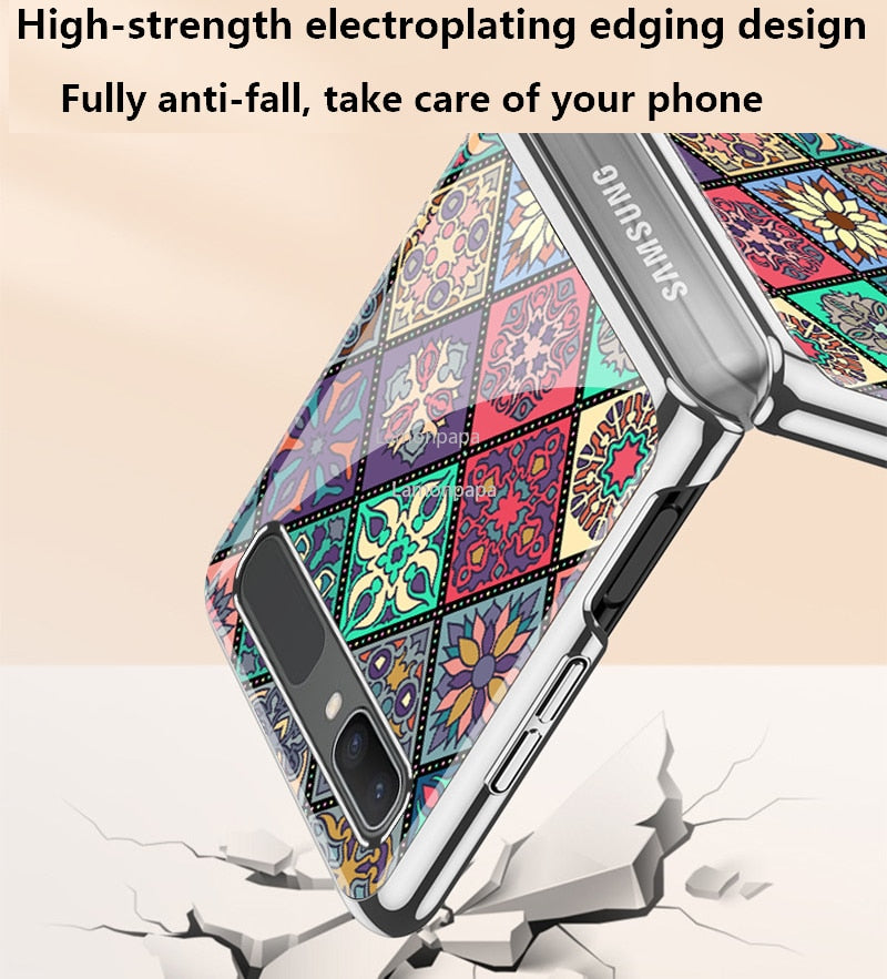 Luxury Tempered Glass Case for Samsung Z Flip 3 Case Retro Folk
