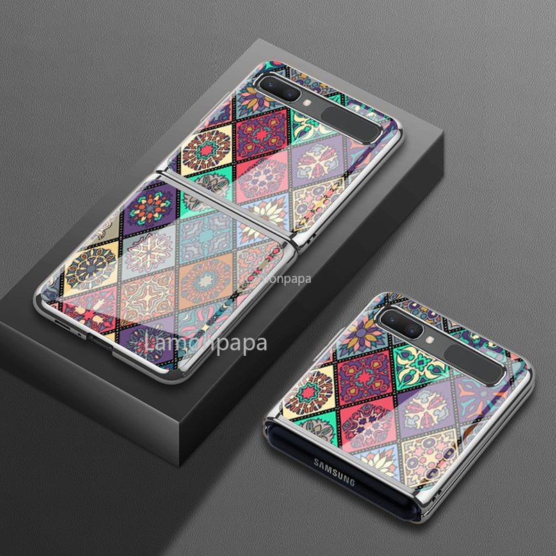 Luxury Tempered Glass Case for Samsung Z Flip 3 Case Retro Folk