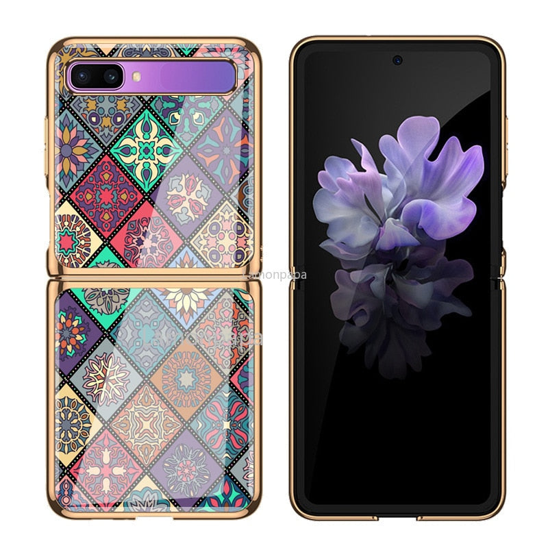 Luxury Tempered Glass Case for Samsung Z Flip 3 Case Retro Folk