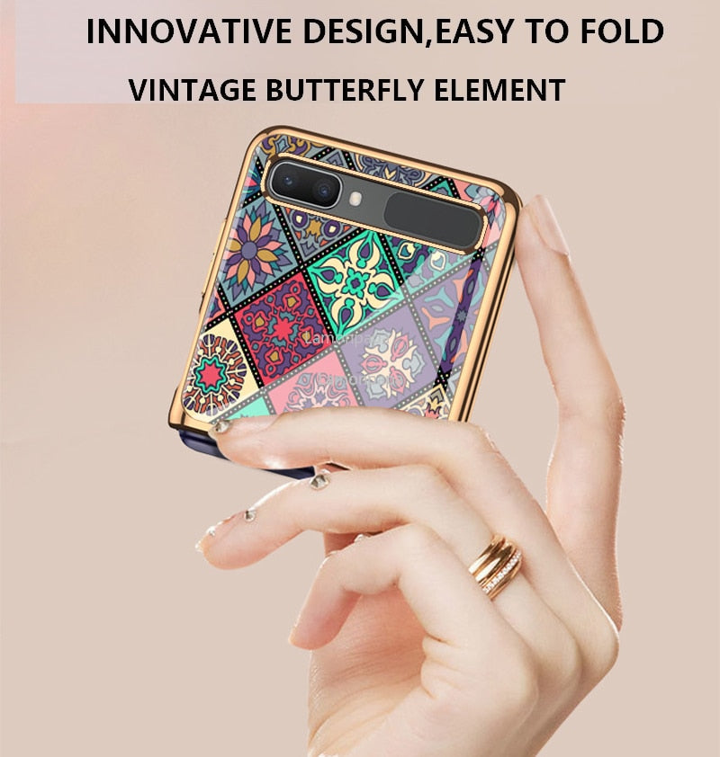 Luxury Tempered Glass Case for Samsung Z Flip 3 Case Retro Folk